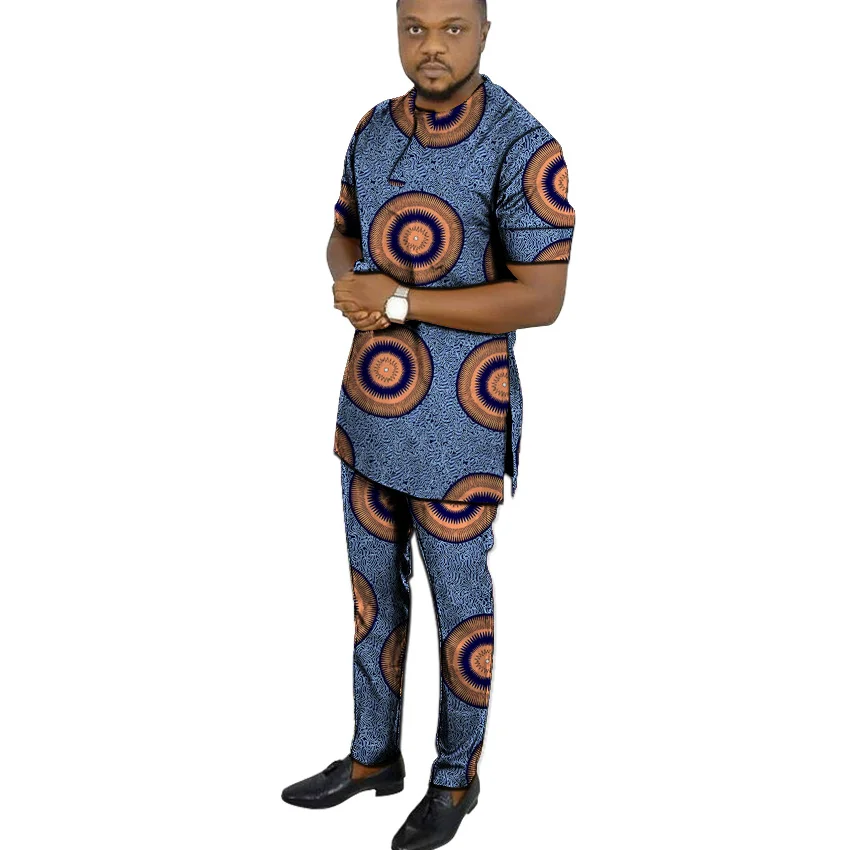 

Fashion Man's Tees African Clothes Sets Men Print Tops+Trousers Set Printing Costume T-shirt+Pants Africa Clothing For Men