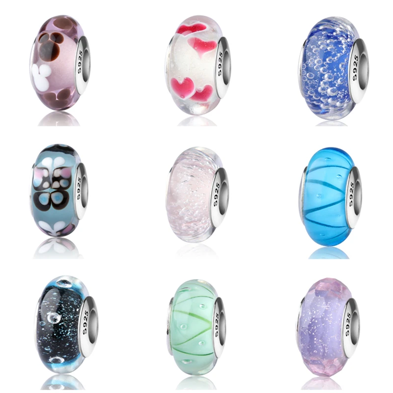 

Hot sale silver 925 sparkling Murano glass beads collection charms fit authentic European bracelet diy fashion jewelry supply