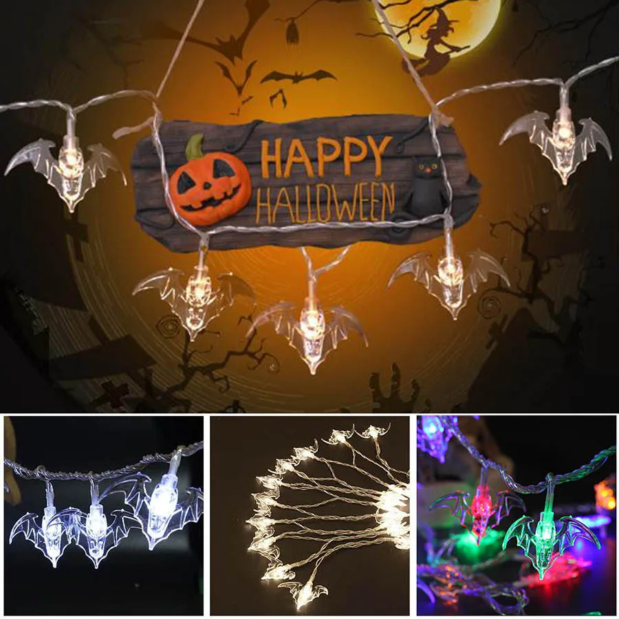 

10/20LEDs Halloween LED String Light Pumpkin Spooky Ghost Skull Bat Fairy Light Hallowmas Party Holiday Decoration String Lamps