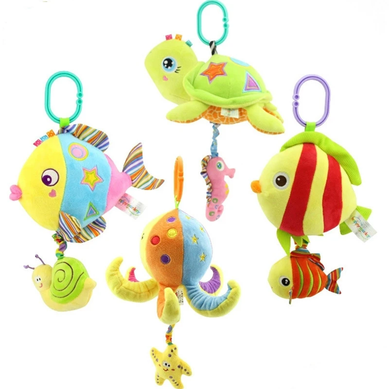 

1pc New Sea Animal Baby Rattles Plush Toy Kids Soft Cartoon Fish Toy Baby Bed Hanging Bells Toys For Stroller