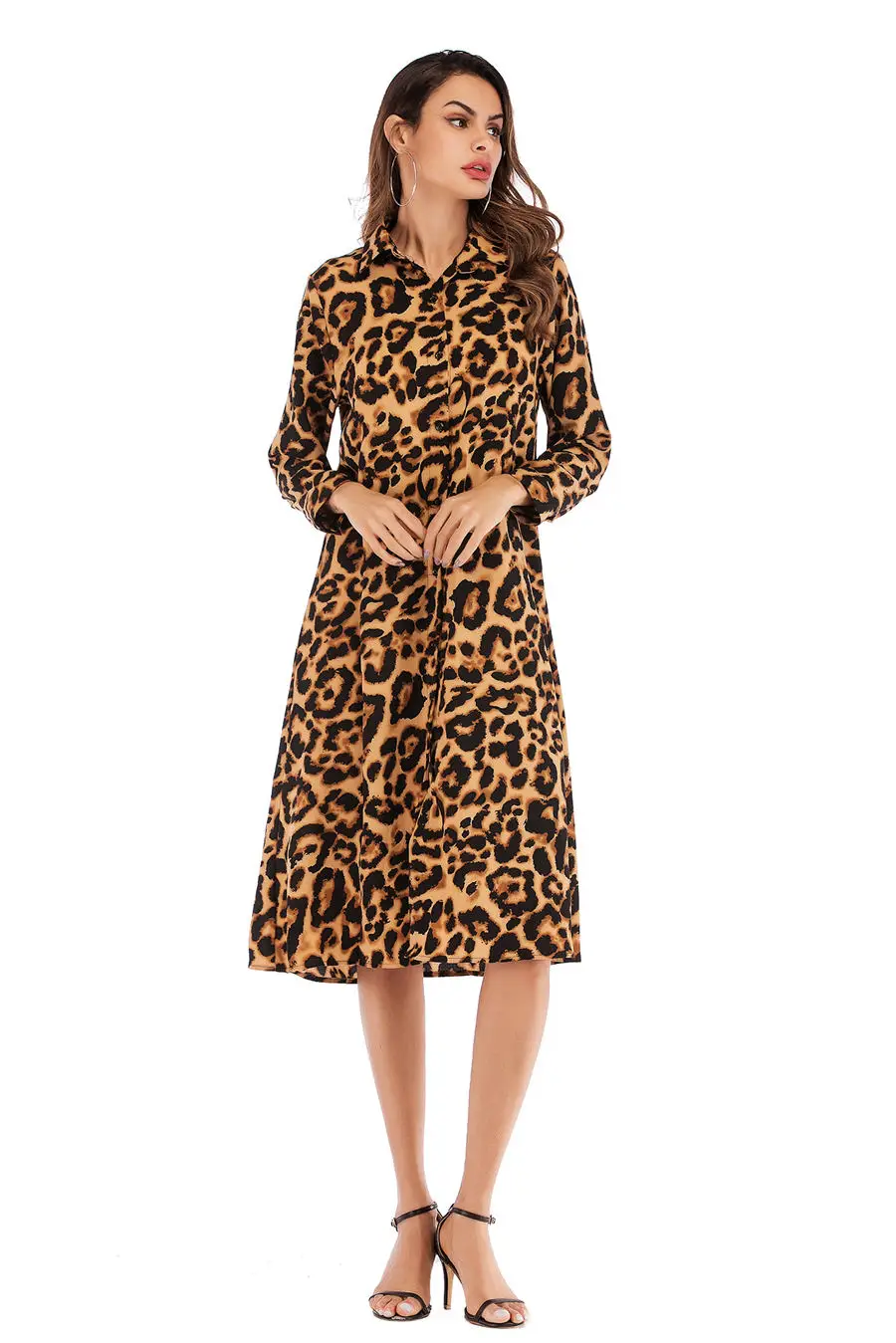 Gladiolus Chiffon Spring Dress Women 34 Sleeve Turn-Down Collar Leopard Print Belt Women Shirt Dress 2019 Autumn Sexy Dresses (24)