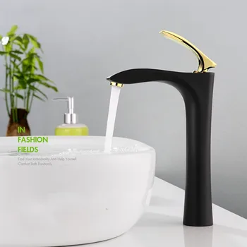 

Luxury Modern Elegant solid brass Bathroom Sink Faucet High Outlet Single Handle Basin Kitchen Faucet Black Gold Color