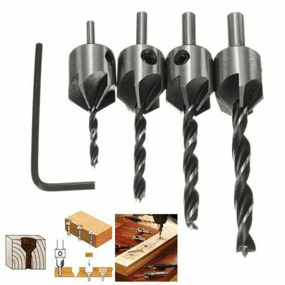 4pcs HSS Countersink Wood Drill Steel Countersink Drill Set Reamer Set For Woodworking Chamfer 5 Flute 3mm-6mm 4pcs HSS Countersink Wood Drill Steel Countersink Drill Set Reamer Set For Woodworking Chamfer 5 Flute 3mm-6mm