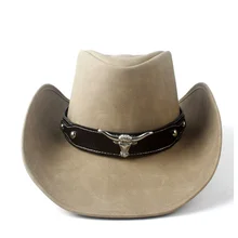 Ковбойская шляпа из кожи голова быка Кожаный ремешок Декор для мужчин и женщин большой джазования с полями кепки