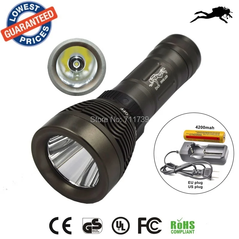 

AloneFire Q2 diving flashlight CREE XML T6 Underwater LED Flashlight Torch Waterproof Light Lamp+18650 battery+charger