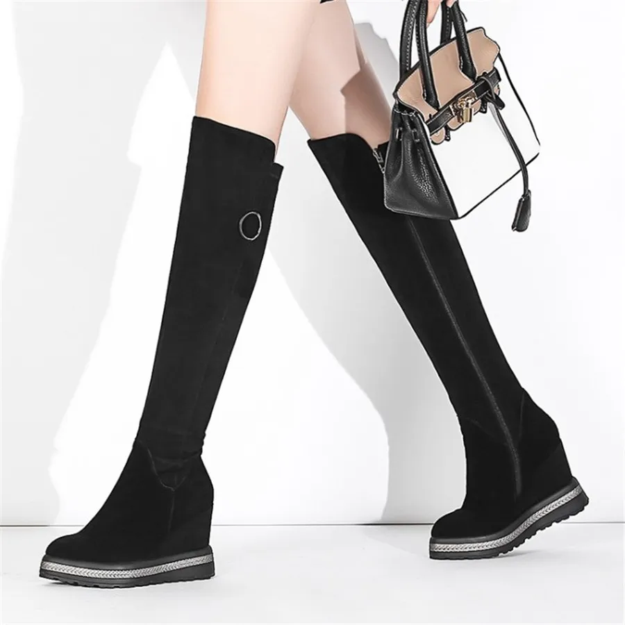European and American style cow suede material side zipper boots pointed wedge with rubber bottom ankle boots for women