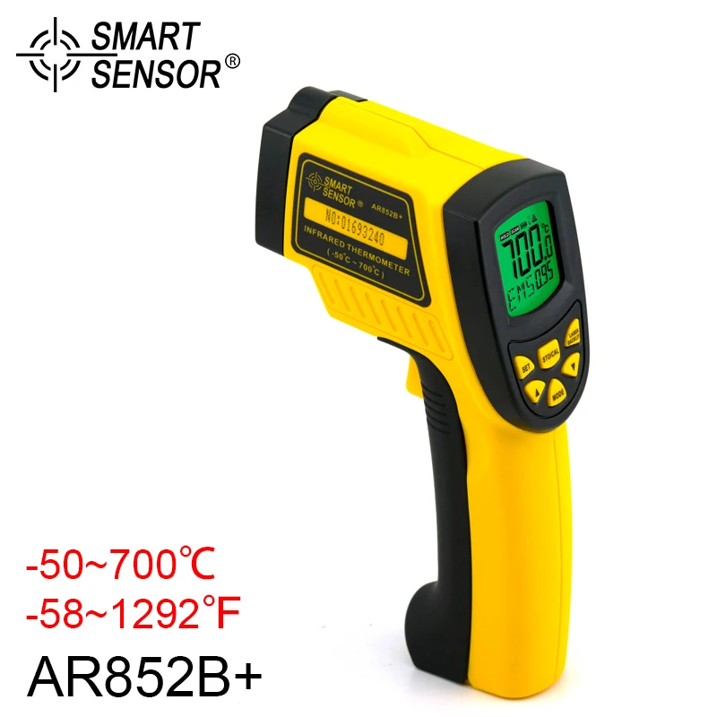 Digital Infrared Thermometer Handheld Non Contact Pyrometer Gauge LCD Display With Backlight AR852B+ -50~700C | Инструменты
