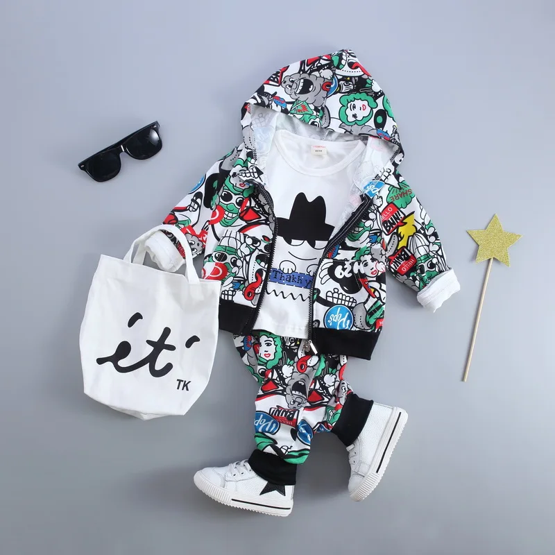 

New Kid Baby Boy Girls Clothing Sets Fashion Print Cartoon Casual Toddler Girls Baby Suit for Boys Coat + T shirt + Pants1 - 4 Y