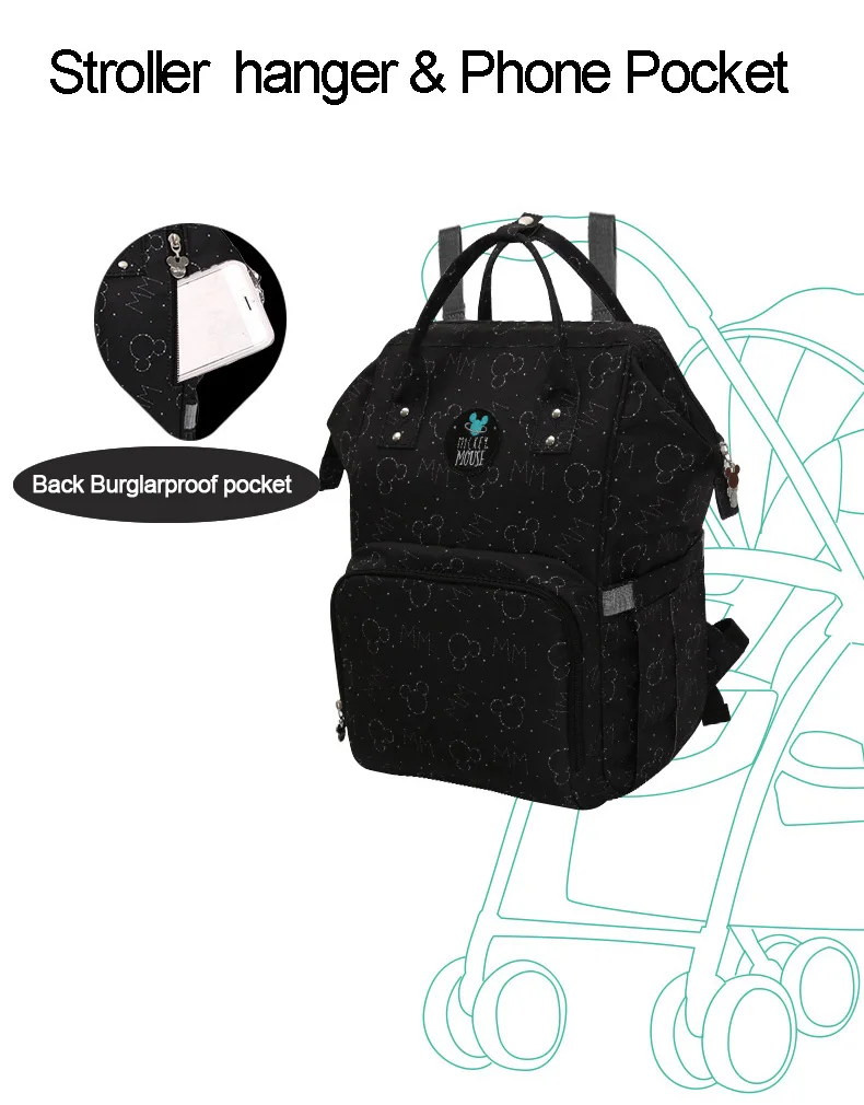 Disney Пеленки сумки Мумия подгузник материнства мешок большой Ёмкость для путешествия рюкзак дизайнер кормящих пеленки мешок