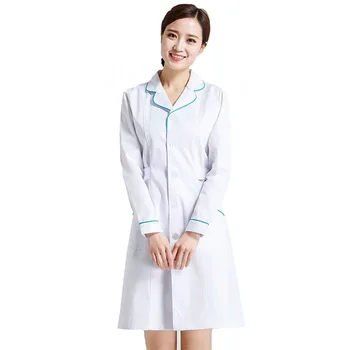 

Women's Fashion Lab Coat Color Blocking Design Mock Wrap Notched Collar Nursing Dress
