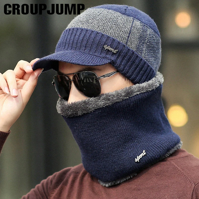 Fashion Men Scarf Hat Knitted Hat&Scarf Set Winter Caps Scarves For