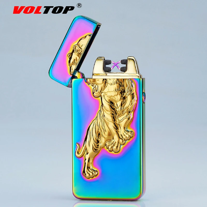 VOLTOP Relief Totems Electric Arc Pulse Lighter Windproof Embossed Plating Cigarette Lighter USB Charge Smoking Accessories