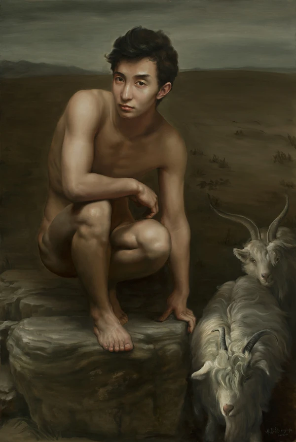 

Special offer # original Romantic TOP NUDE ART oil painting --NUDE MALE MAN MEN Goat body gay ART --24 inches GOOD quality