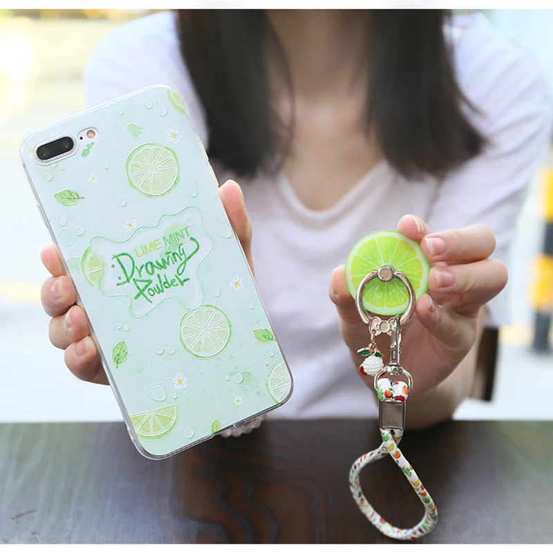 3D Fruit Cases For iphone 7 6 Case TPU Fundas For iphone 8 6s Se 5s 7 Plus Cover Bag With Ring Soft Back Phone Case Cute Rope q12