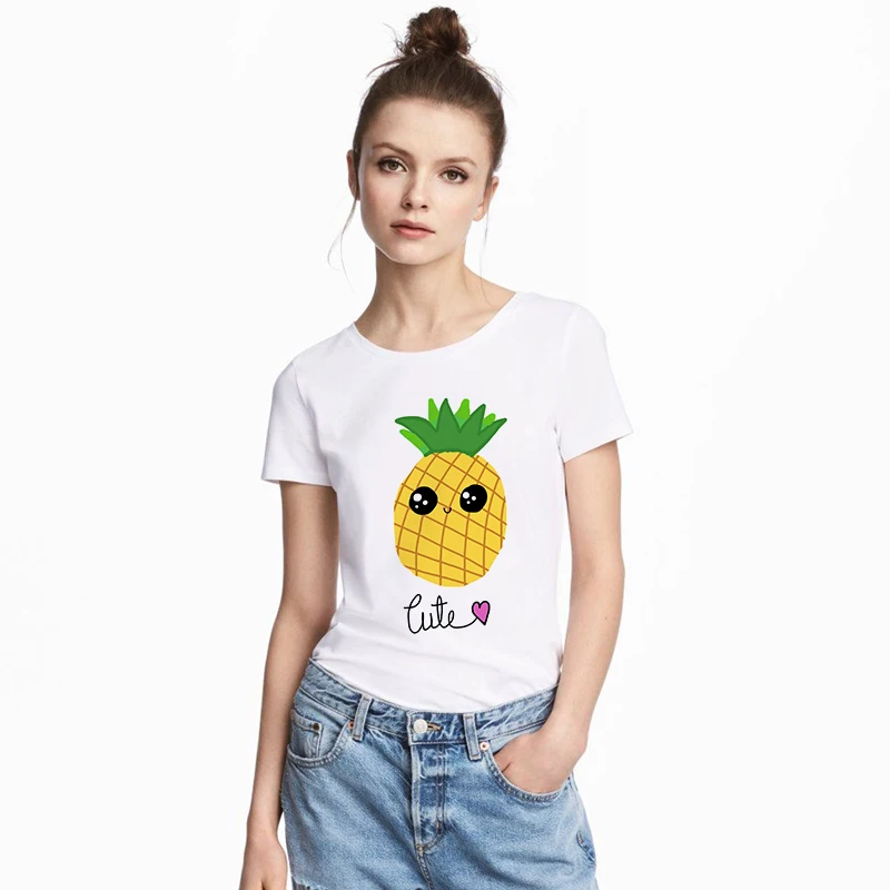 2018 Women Ananas Tshirt Summer O Neck Fruit Pineapple Printing T shirt