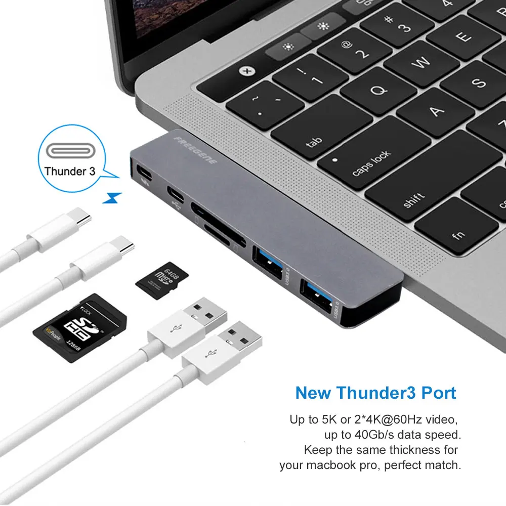 Алюминиевый USB C концентратор с TF/SD кард-ридером 2 USB 3,0 порт type C разветвитель адаптер для Macbook Pro 13 15 USB-C питания