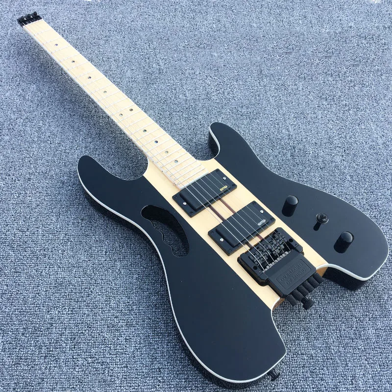 

New Headless Electric Guitar with Flamed Maple, ,Stain finish black color, Black Hardware, Real photo show,Limited-time offers