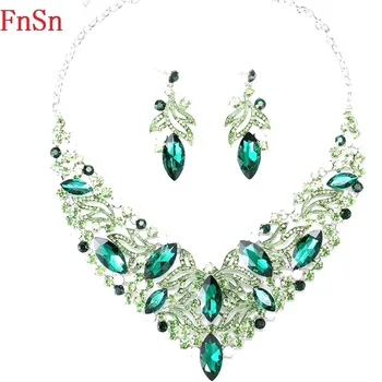 

Fnsn Hot New Jewelry Sets Fashion Crystal Chokers Necklace Set Colorful Rhinestone Wedding Gift For Women Brides Prom Party S167