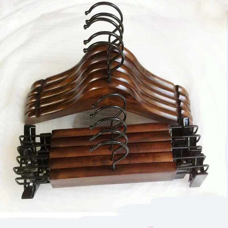 5 шт./лот, винтажная деревянная вешалка с черным крючком для взрослых и детей, деревянные вешалки для одежды, прищепки для брюк