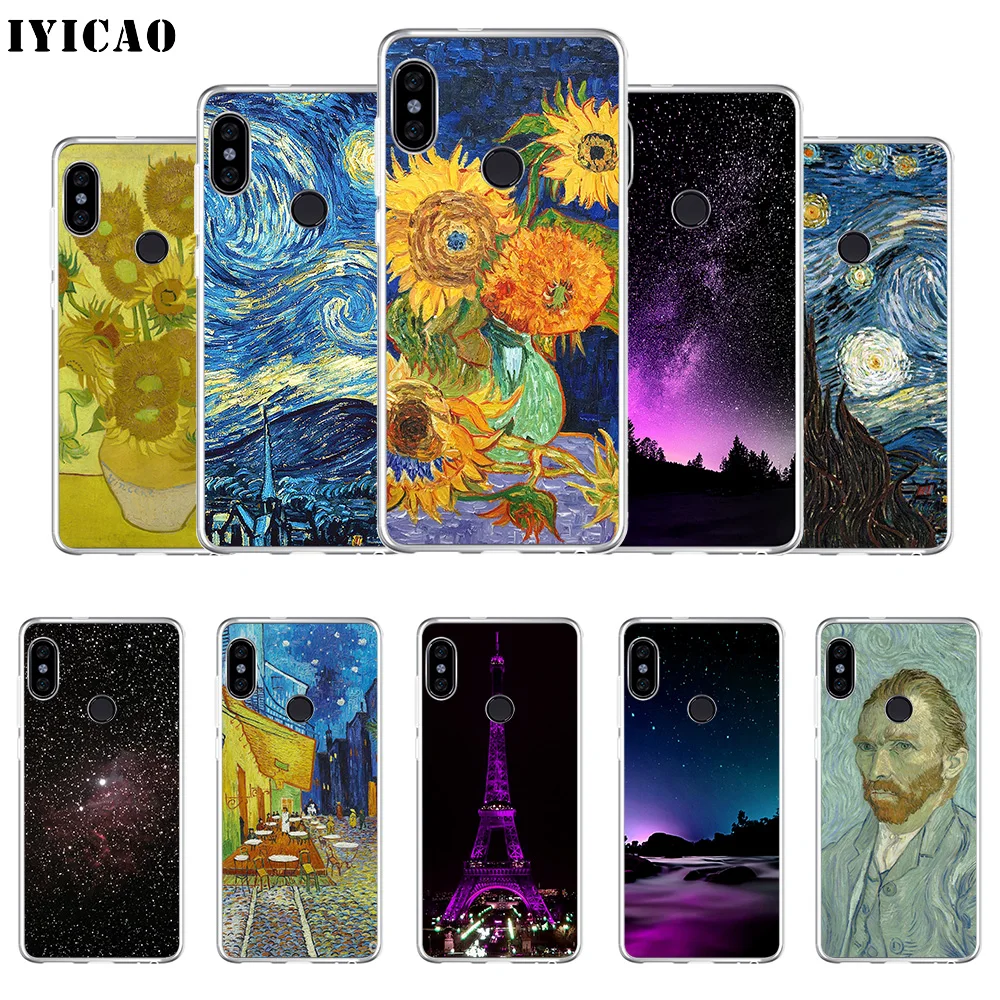 IYICAO Van Gogh Starry Night Sunflower Oil Soft Silicone Phone Case for Xiaomi Mi 9 8 SE 6 A1 A2 Lite F1 MIX2S MIX3 Cover | Мобильные