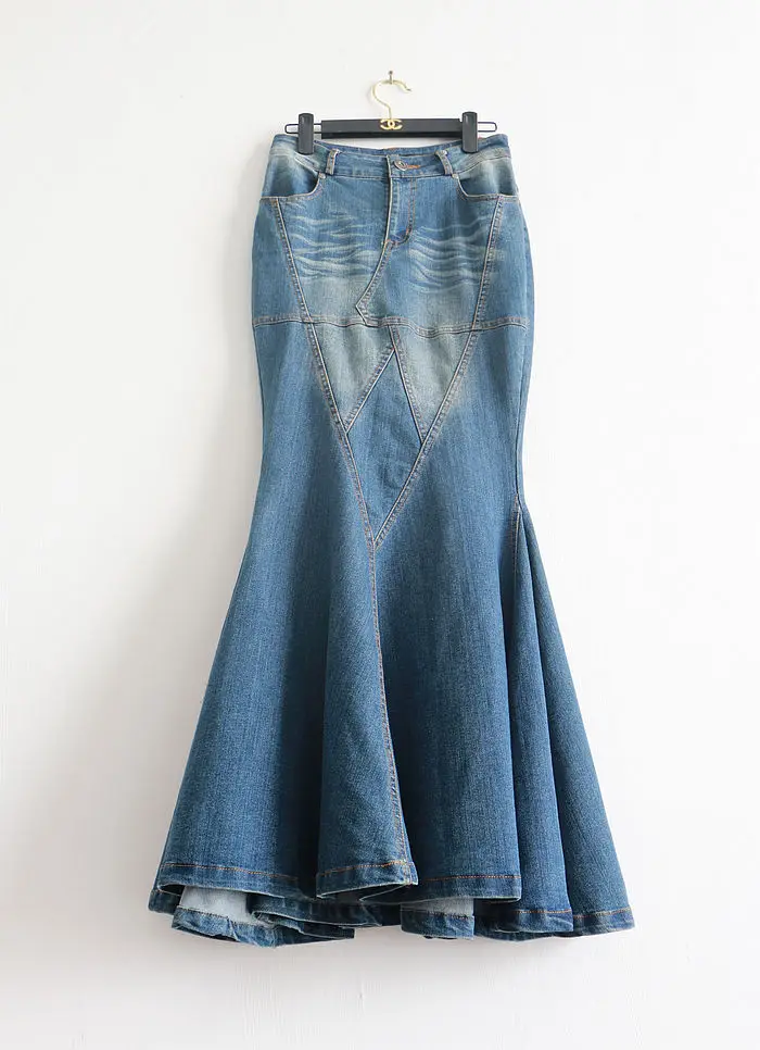 Джинсовые юбки для женщин; коллекция года; сезон весна-осень; Джинсовая юбка в винтажном стиле для девушек-студенток; тонкая эластичная синяя юбка в пол; юбка макси