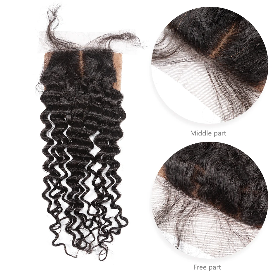 Wigirl Волосы Бразильские глубокие волны шелковая основа Закрытие 100% человеческих волос Закрытие 4x4 Siwss кружева с отбеленным узлом Бесплатная