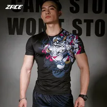 ZRCE мужской 3D белый тигр фитнес Анти-окрашивание анти-деформация S-2XL Фитнес Мужская одежда для плавания компрессионная футболка с коротким рукавом
