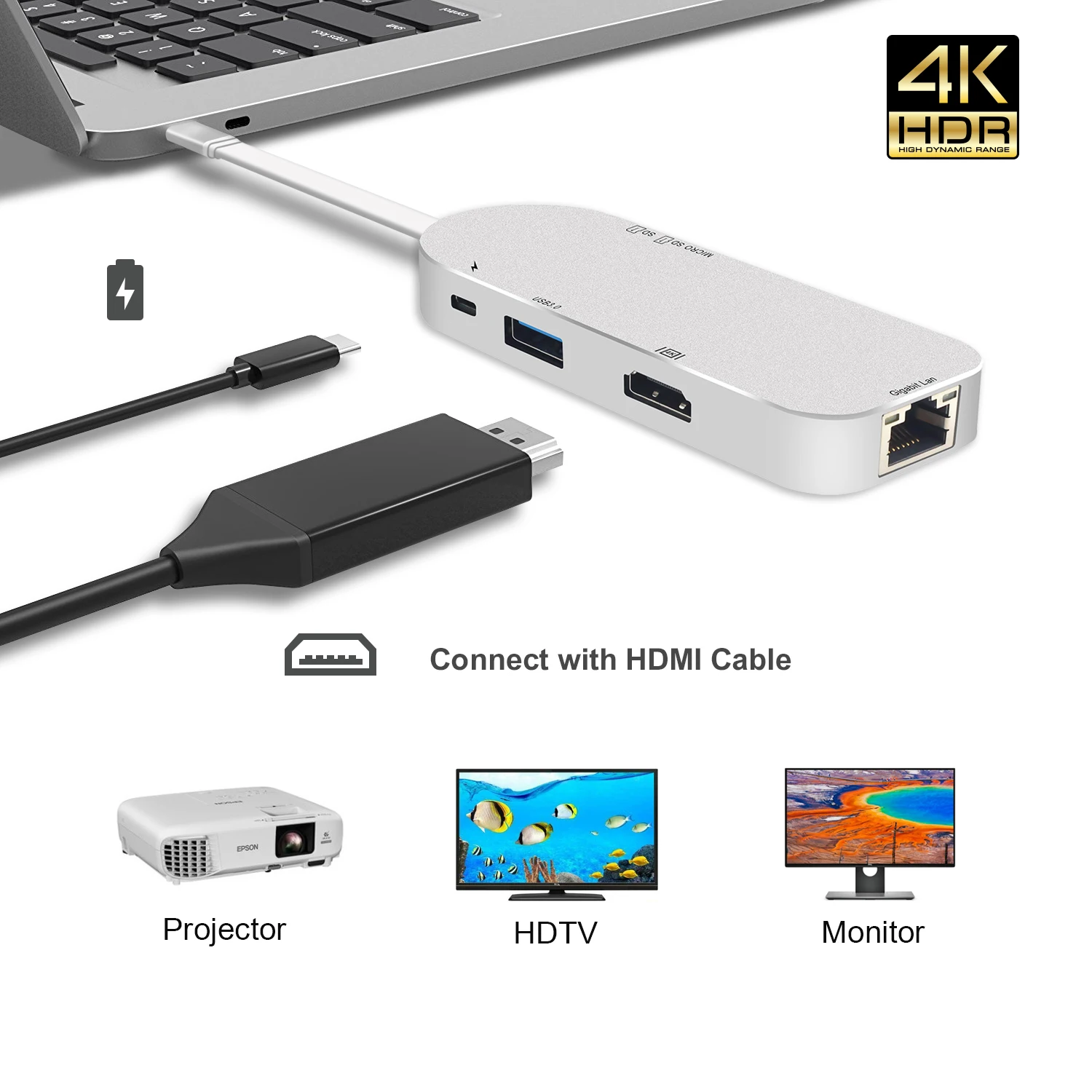 USB C концентратор HDMI USB-C Ethernet адаптер для Macbook Pro Thunderbolt 3, type C концентратор гигабитная Lan 4k кард-ридер+ type-C питания