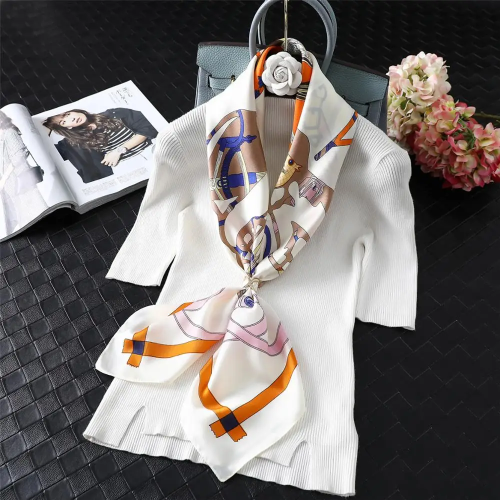 

Horse Scarf Women Brand Design Silk Bandana Kerchief 90*90cm Spring Summer Shawls Wraps Neck Head Scarf