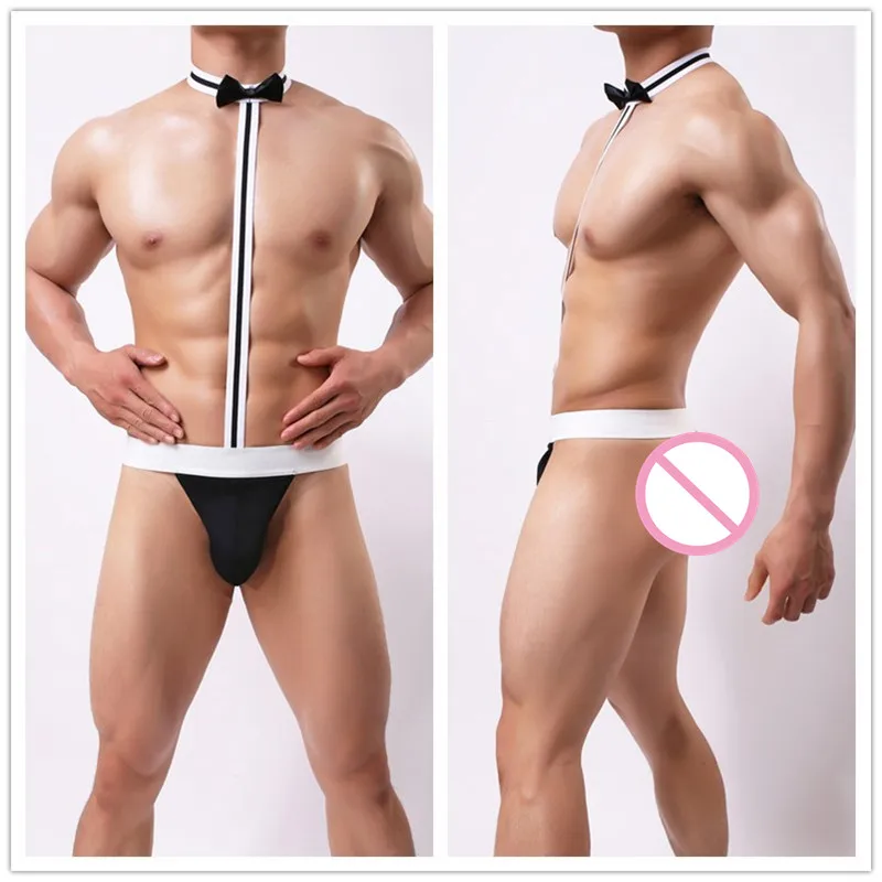 

Novelty Sexy Men Mankini Thong Underwear Waiter Costume Bodysuit Lingerie Briefs Underpants For Men