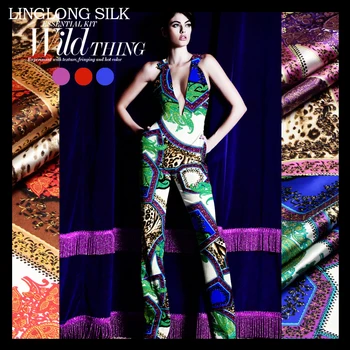 

PRINTED SILK STRETCH SATIN 118cm width 19momme/Pure Mulberry Silk Tissus For Wedding Party Dresses Sewing Leopard