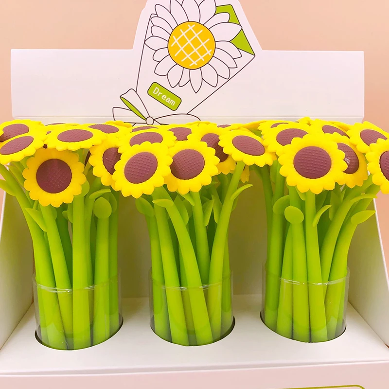 

1 Piece Silicone Colorful Creative Cute Soft Flower Sunflower Gel Pens Handles Stationery Gift Rod Styling Novel Simulation