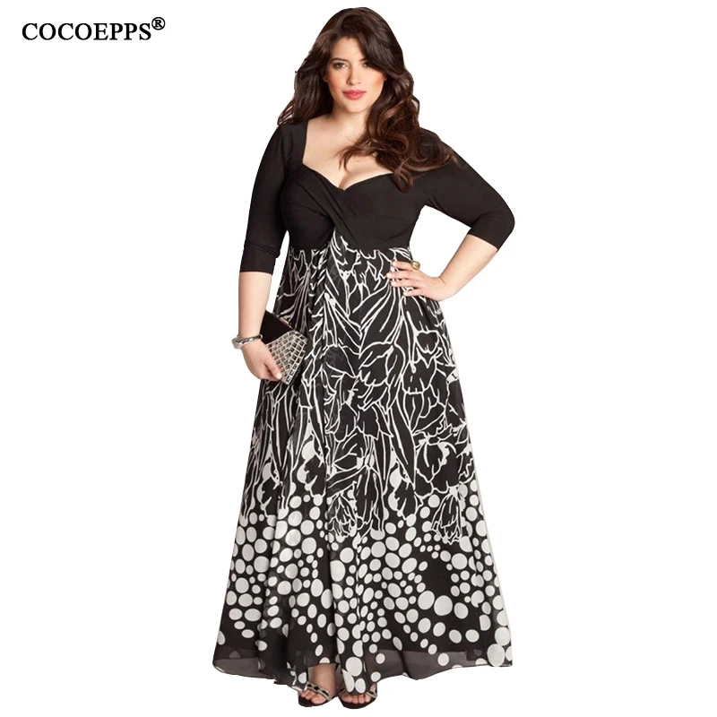 2017 Spring Women Dress Large Big Plus Size Square Collar Sexy Print