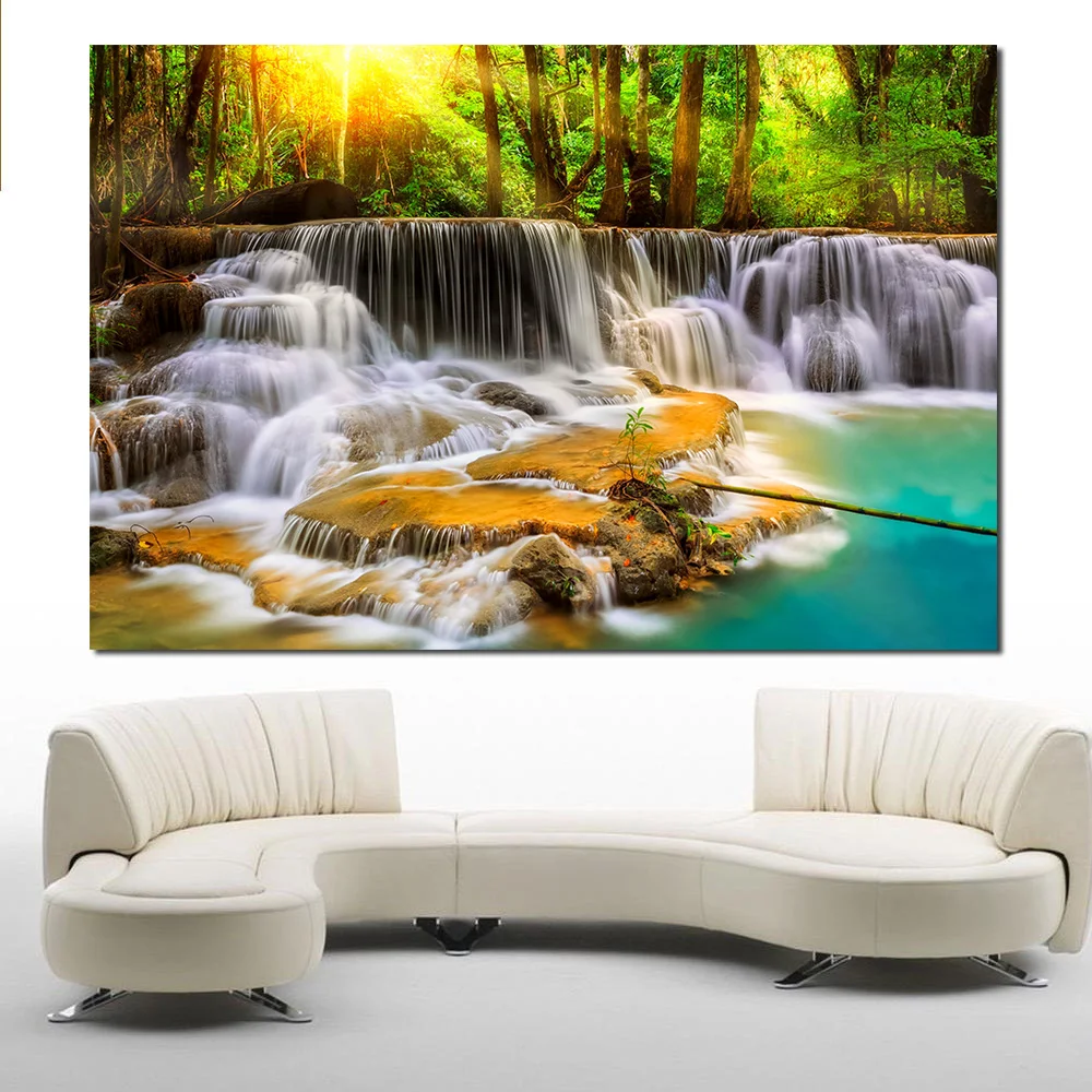 JQHYART Printing Wall Landscape Oil Painting Creek Stones Cascades