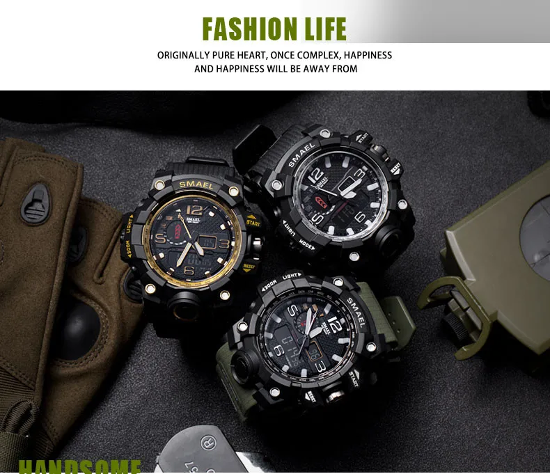 Высококачественные спортивные часы, повседневные мужские многофункциональные электронные цифровые часы с двойным циферблатом, водонепроницаемые 50 м