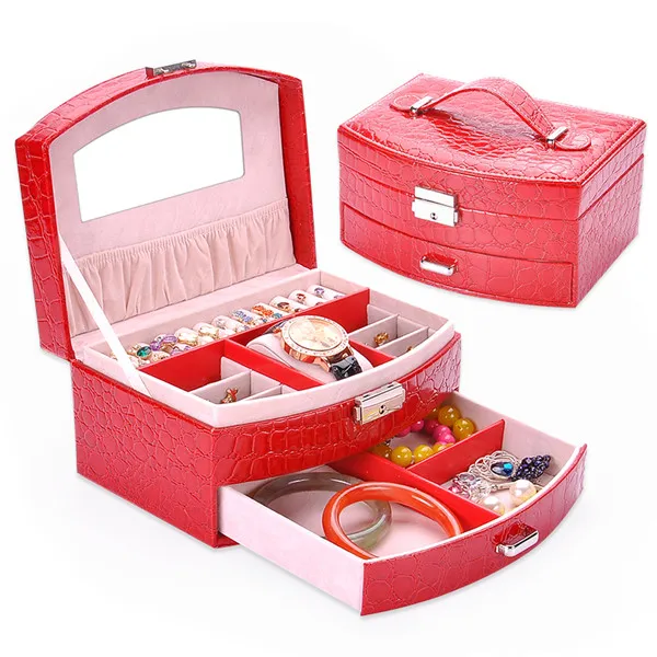 Buy 2 Layers Leather Jewelry Box Carrying Case Fashion
