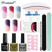 Vrenmol изменение температуры цветной гель Хамелеон Гель Набор для маникюра верхняя основа пальто Праймер 6 Вт Светодиодный светильник для ногтей Инструменты художественные наборы