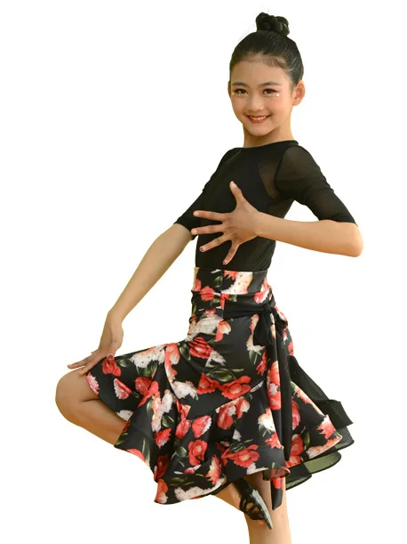 Модный латинский танцевальный костюм для девочек с принтом молочного волокна танго платье для соревнований для занятий танцами одежда танцевальный зал для самбы костюм для румбы DC2395 - Цвет: black suit