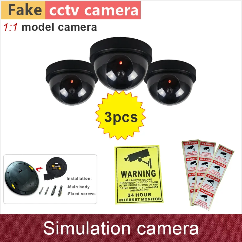 3pcs Fake camera simulation dummy cctv cameras security cam with flash blinking warning LED lamp ABS