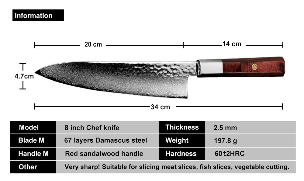  XITUO Japanese Damascus Steel Kitchen Knife Chef Cleaver Slicing Handmade Knife Frozen Sushi Butche - 33008325457