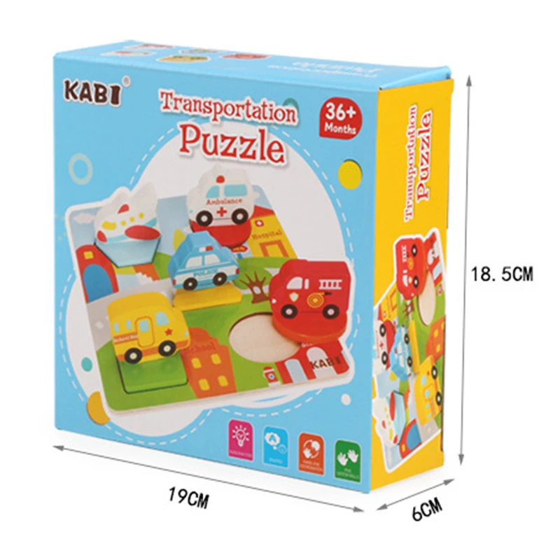 2018 New Wooden Toys Cartoon Animal Traffic 3D Puzzles Hand Grasping Board Kids Educational Toys for Children Gift Boys Girls