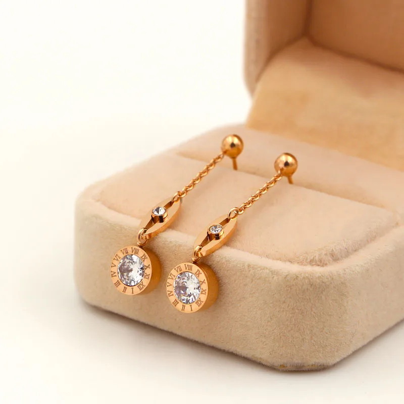 Длинные Стильные серьги Martick 316L из нержавеющей стали, круглые римские цифры, гравированные серьги-гвоздики для девочек, никогда не выцветают E199