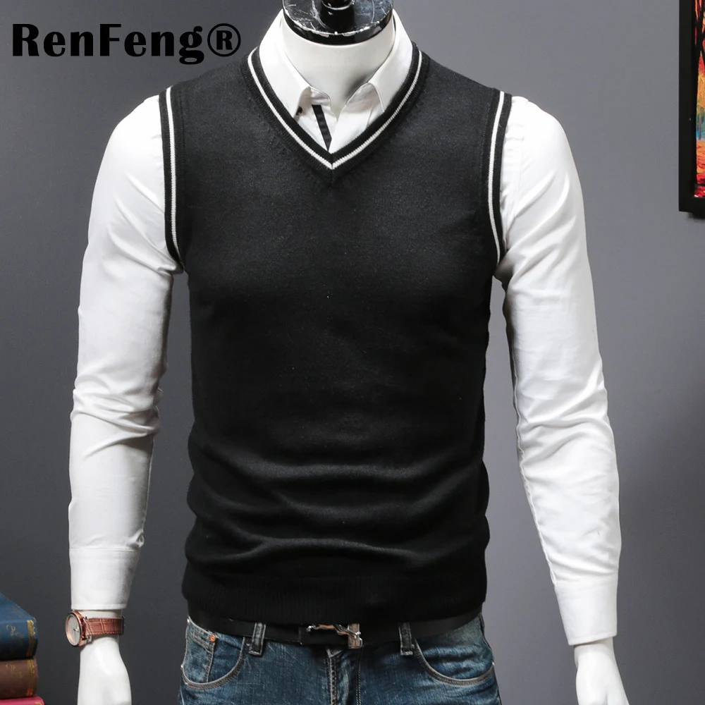 2018 New Arrival Solid Patchwork Sweater Vest Men Cashmere Sweaters Wool Pullover Men Brand V-Neck Sleeveless Jersey Hombre (2)
