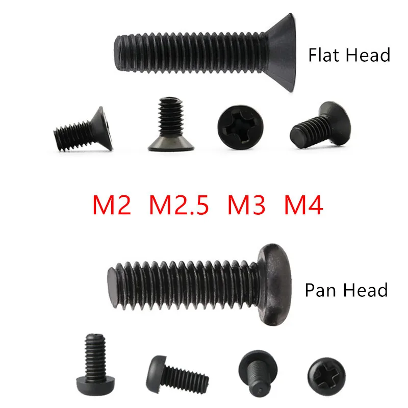 

Phillips Screws M2/M2.5/M3/M4*3/4/5/6/8/10/12/16/20/30mm cross Flat/Pan Head Thread Metric Machine screw black finished bolt