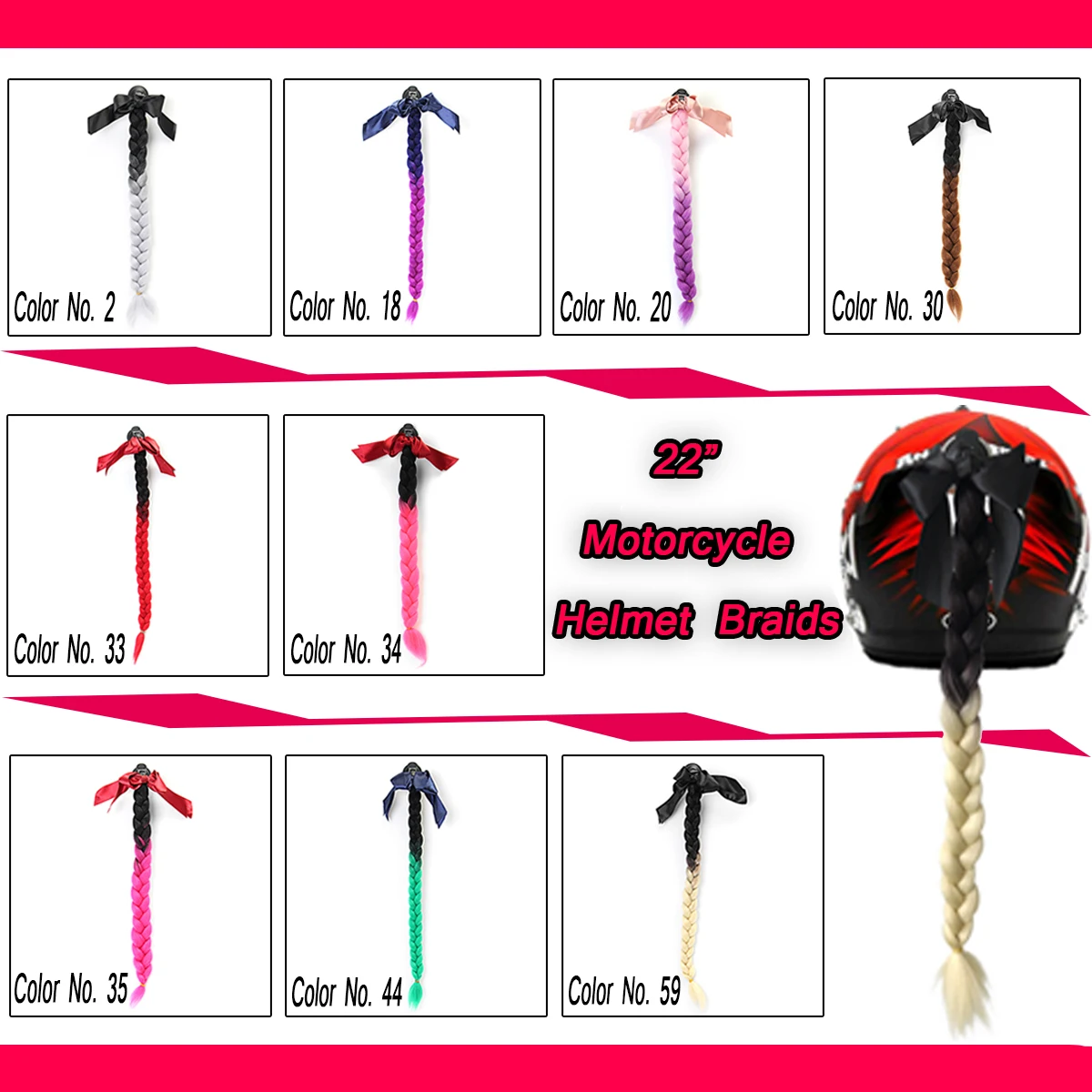 

9 Colors Motorcycle Women Helmet Twist Braids Ponytail Gradient Ramp Hair Punk Free Style Biker Helmet Decoration