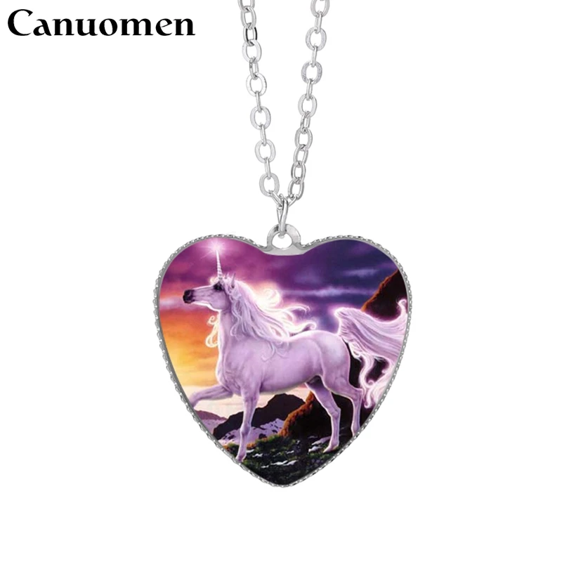

Canuomen Unicorn Pendant Necklaces White Horse 25mm Heart Glass Cabochon Pegasus Women Charm Jewelry Chirstmas Gifts