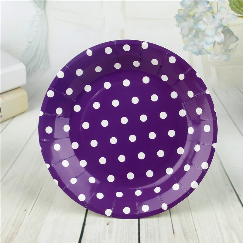 FANLUS 7inch colorful dots wave point disposable paper plates party tray Valentine Birthday Wedding Tableware cake barbecue (20)