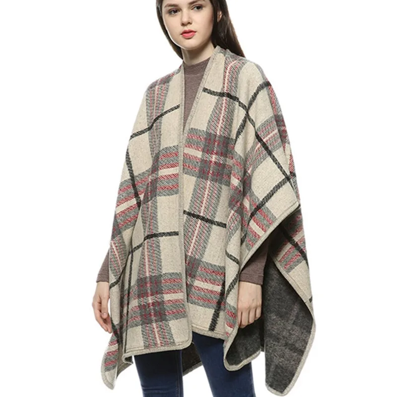 Luxury Brand Woman font b Tartan b font Poncho Capes Plaid Knitted Blanket Scarf Echarpe Hiver