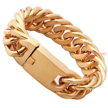 

Men Link Chain Stainless Steel Bracelets 23mm Wide Silver Gold Bracelet Classic Wrist Bangle Fashion Jewelry Male