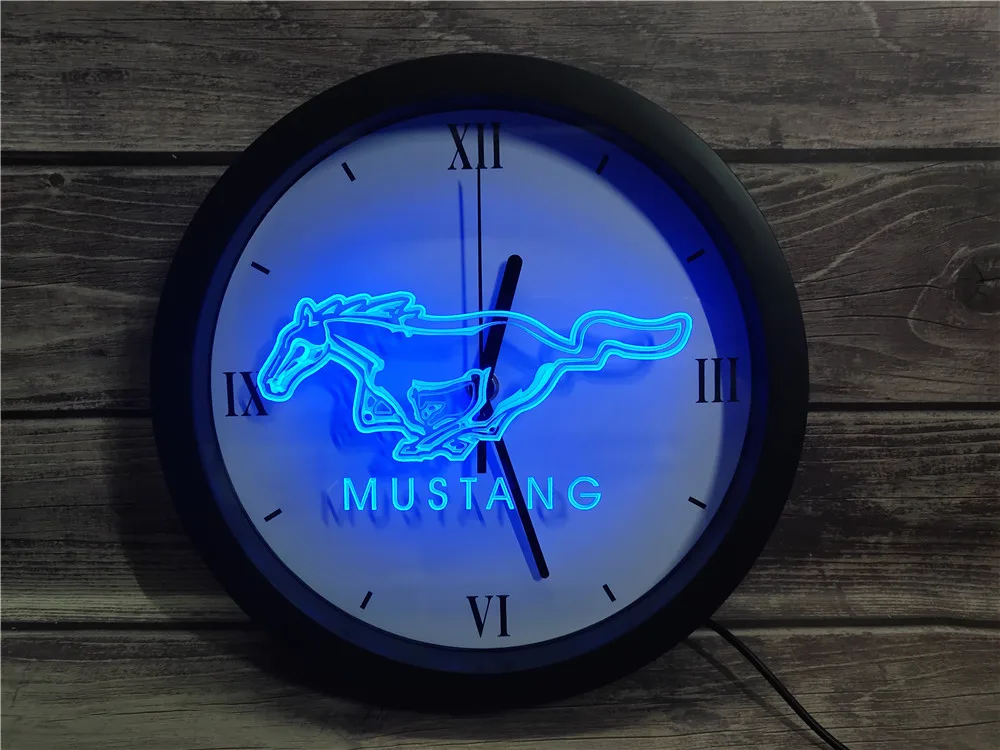 

0G054 Ford Mustang APP RGB 5050 LED Neon Light Signs Wall Clock